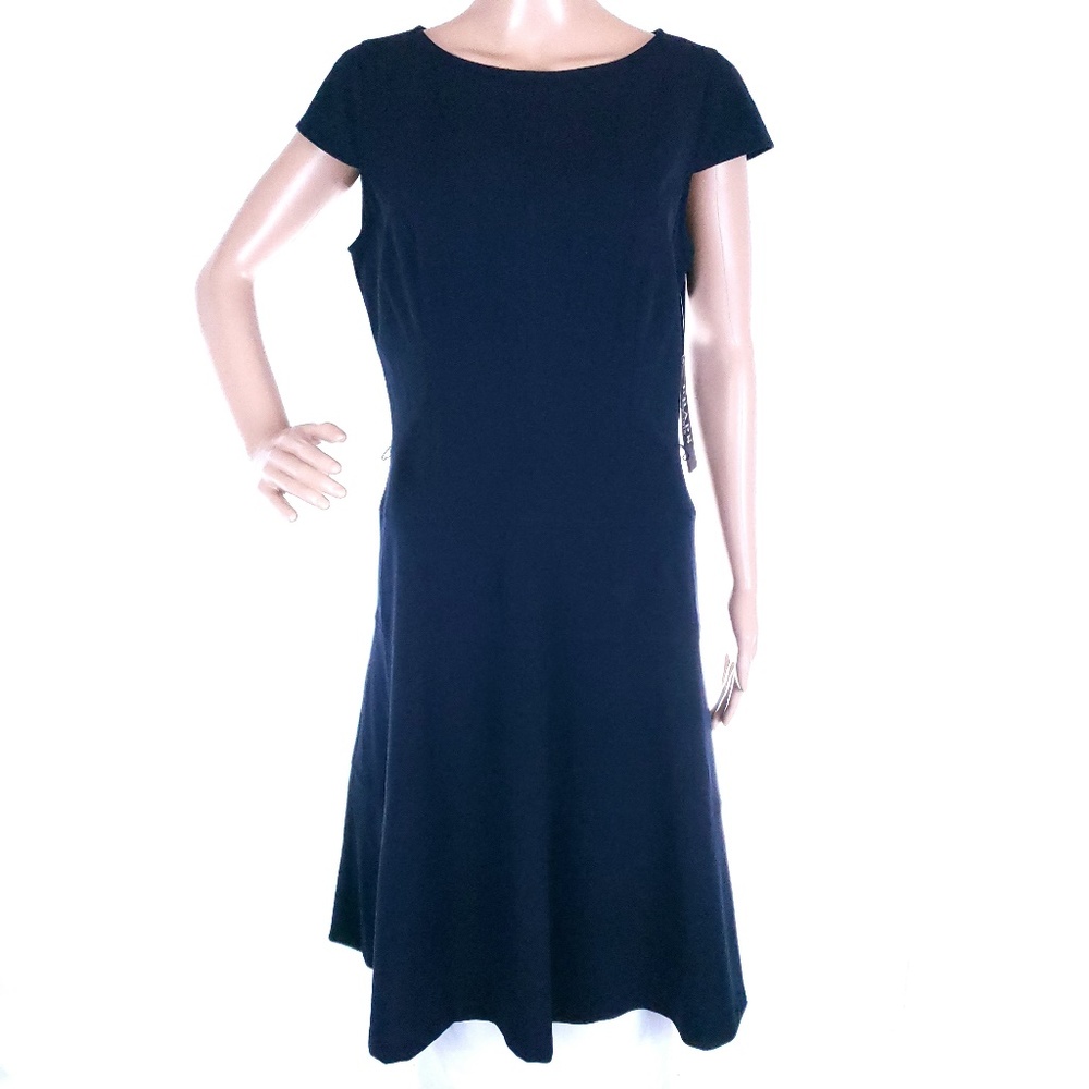 Chaps Women Dress Midi Navy Back Zip Size 10 - NWT